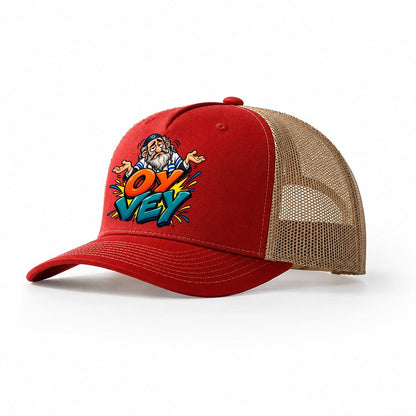 Oy Vey Drama Judaism Heritage Trucker Hat – Red Khaki