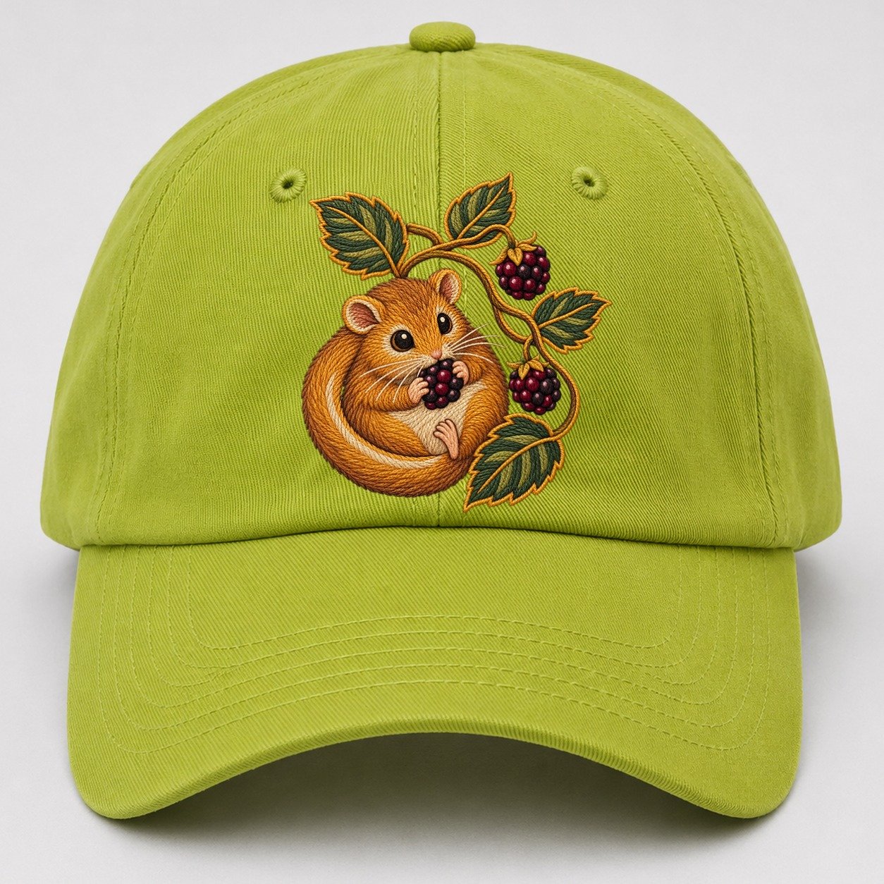 British Hedgerow Dormouse And Blackberries Uk Culture Heritage Baseball Cap – Fluorescent Green