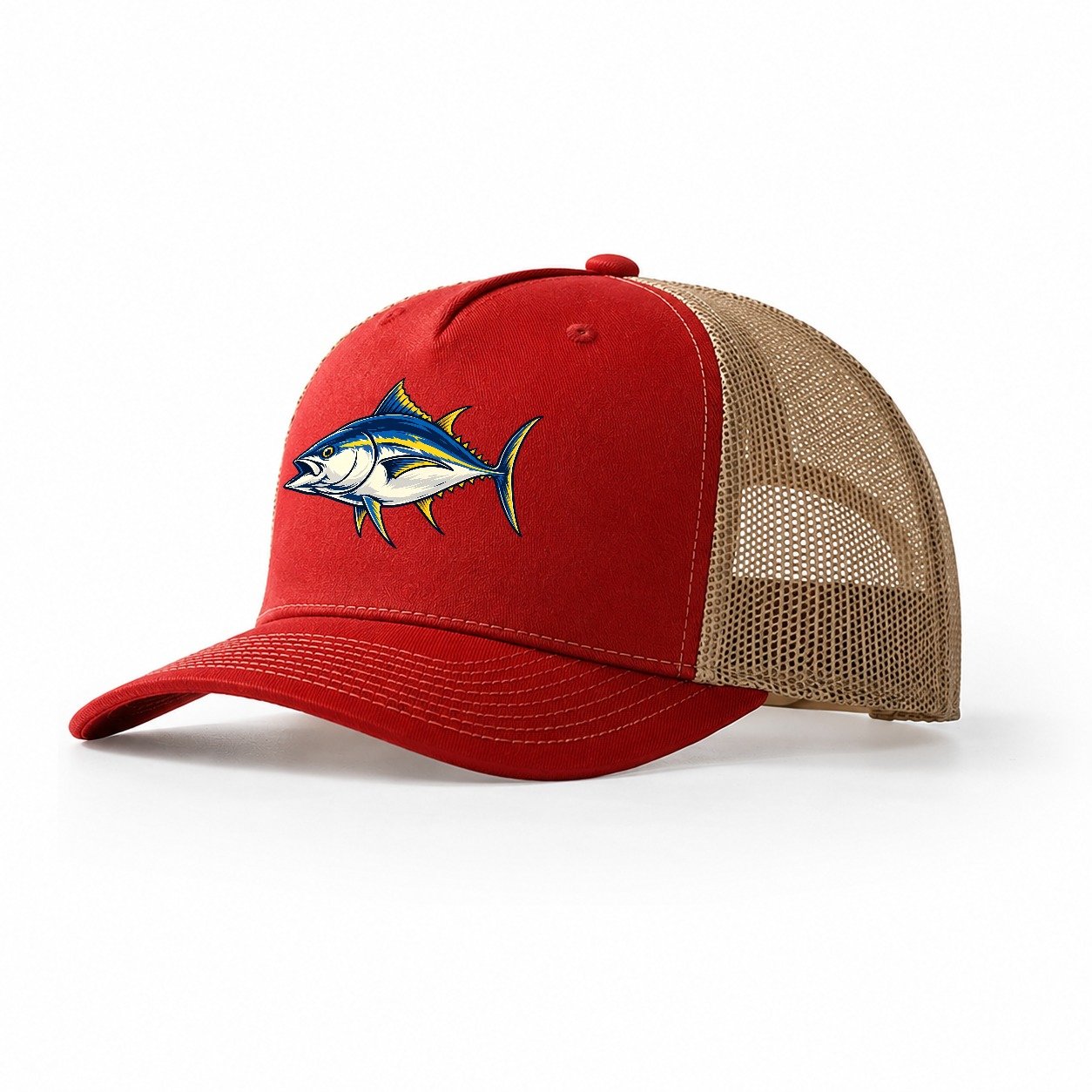 Tuna Silhouette Fishing Elegant Trucker Hat – Red Khaki