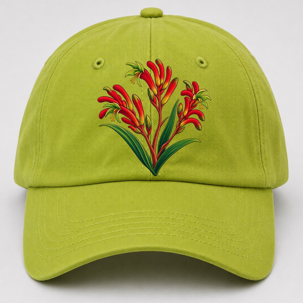 Western Australia Red And Green Kangaroo Paw Australia Cultural Icons Baseball Cap – Fluorescent Green
