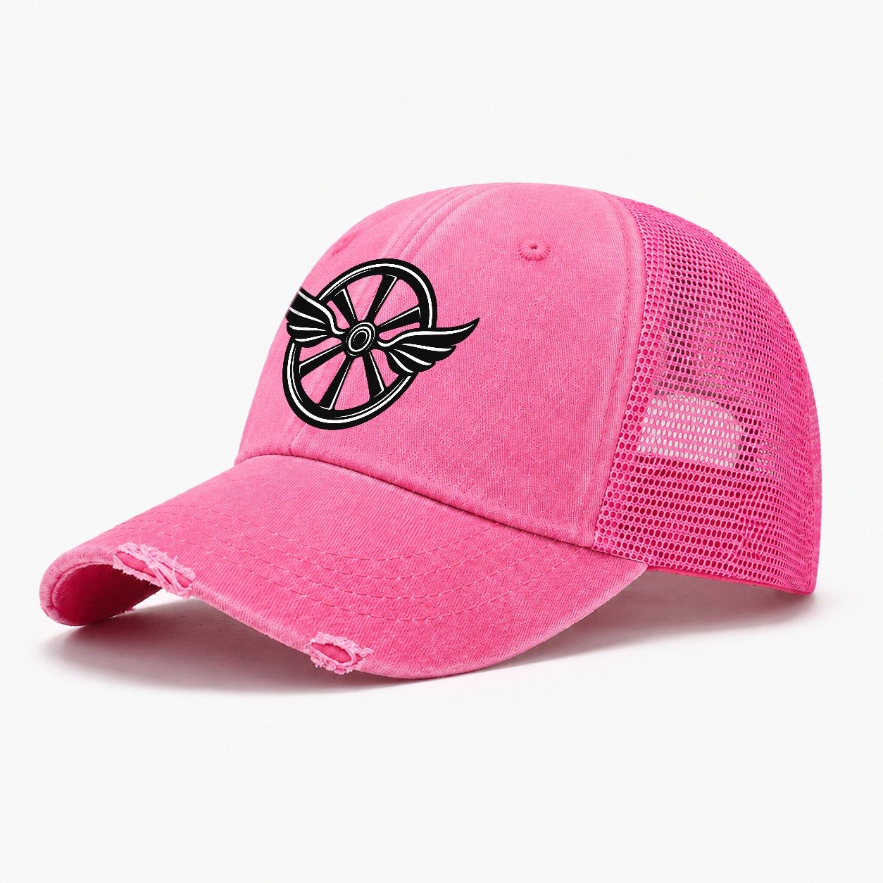 Winged Bicycle Wheel Cycling Life Washed Trucker Hat – Rose