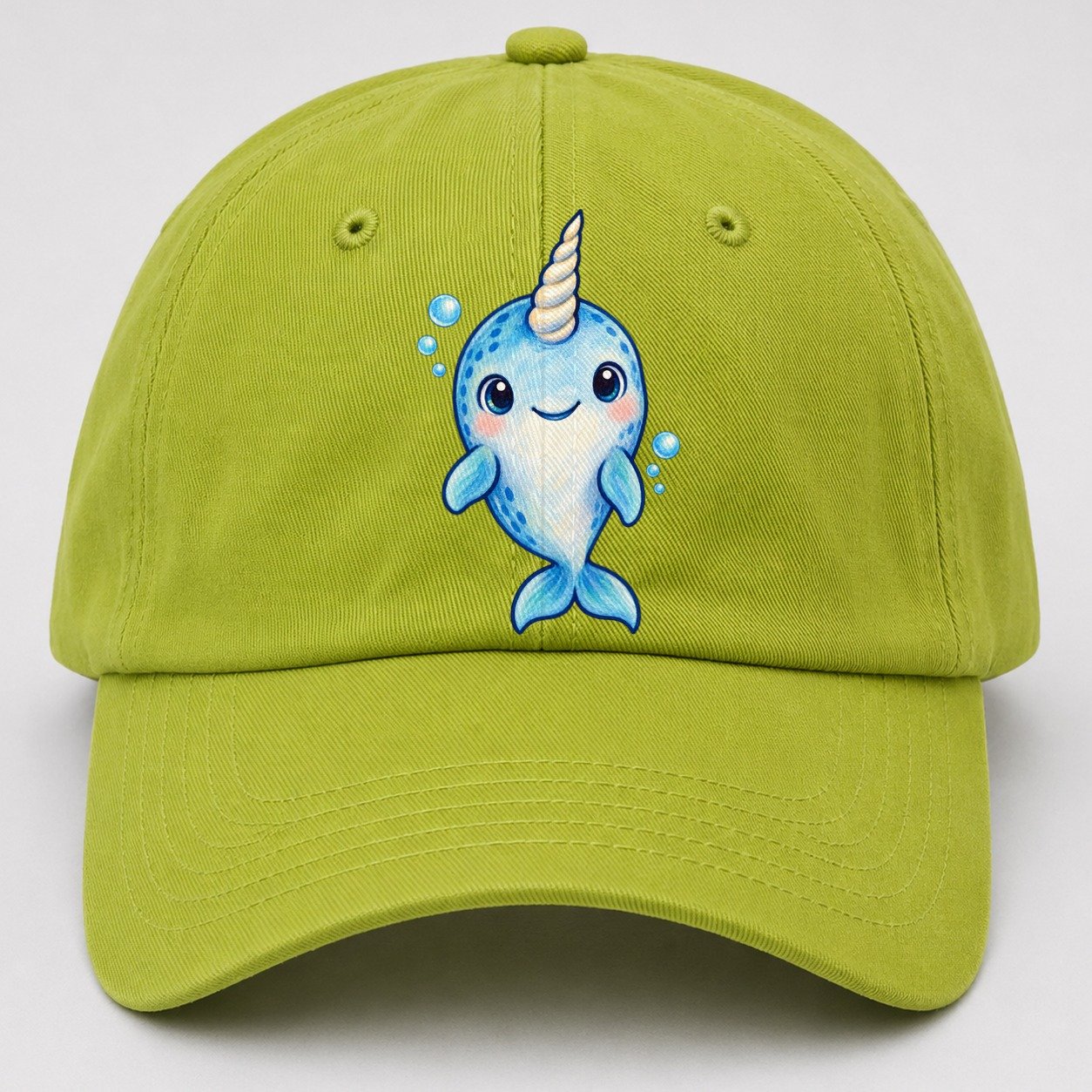 Narwhal Front Tusk Hello Sea Sprite Baseball Cap – Fluorescent Green