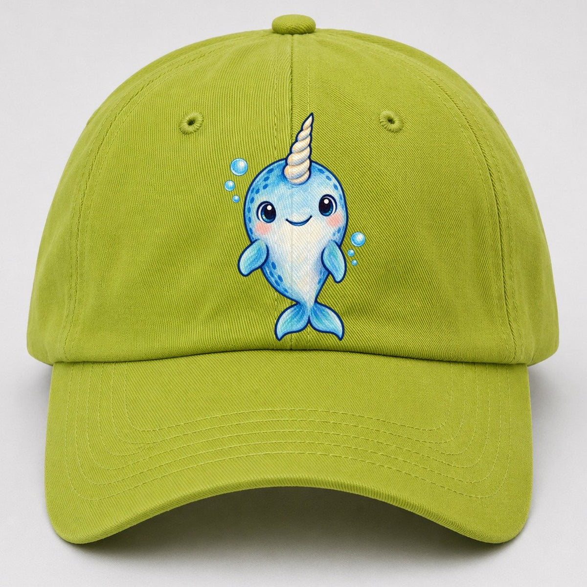 Narwhal Front Tusk Hello Sea Sprite Baseball Cap – Fluorescent Green
