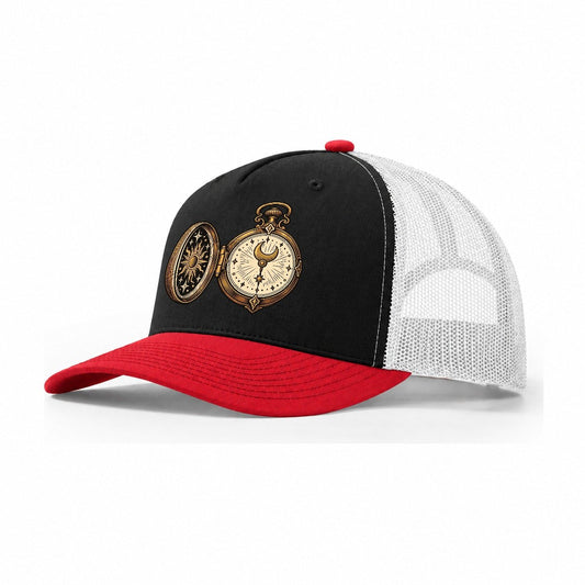 Night Watch Pocketwatch Sundown Familiars Trucker Hat – Black Red White