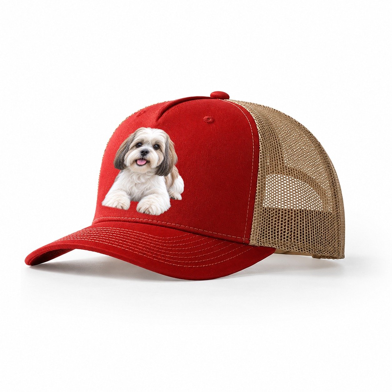 Shih Tzu Lying Down Top Breeds Trucker Hat – Red Khaki