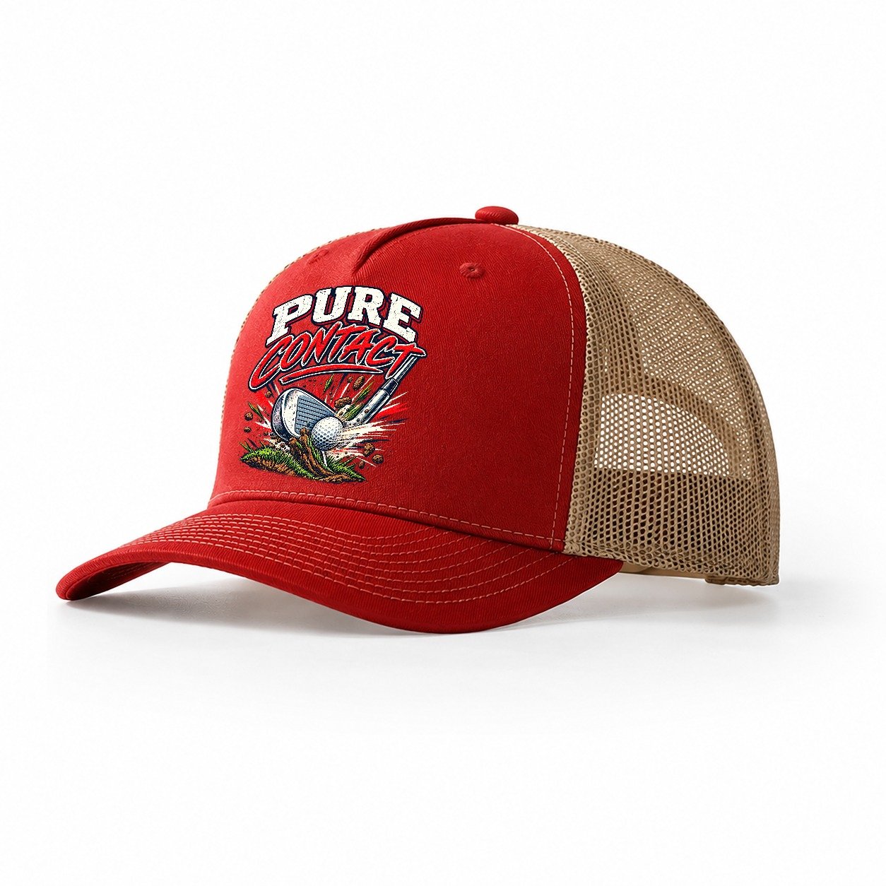 Pure Contact Golf Life Trucker Hat – Red Khaki