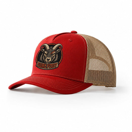 Mountain Goat Surefoot Badge Trucker Hat – Red Khaki