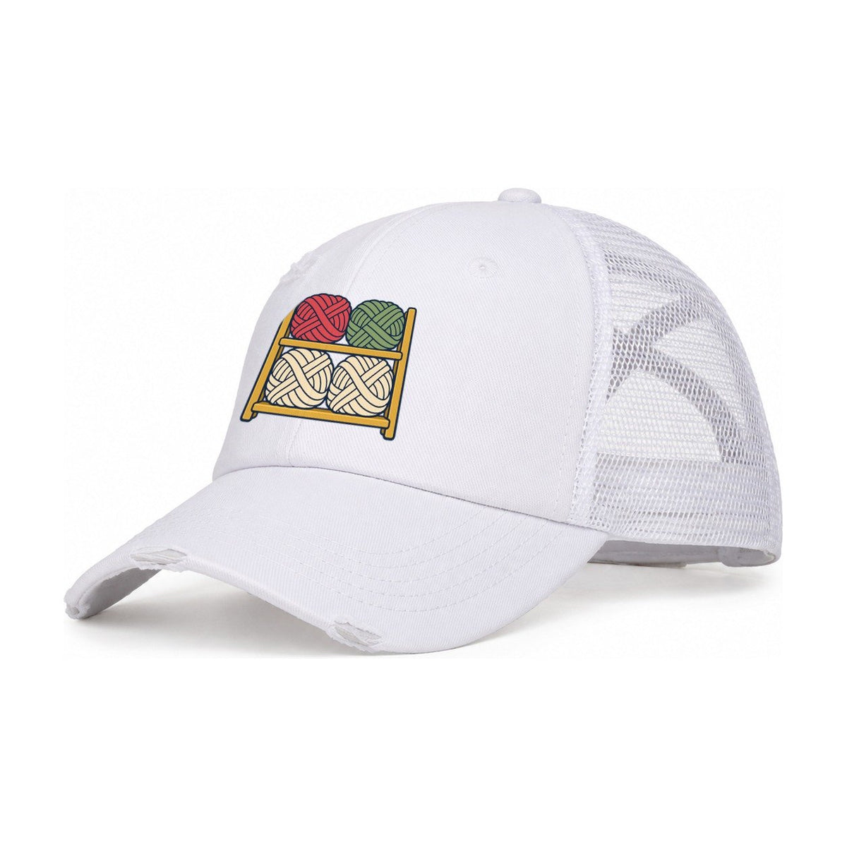 Yarn Stash Shelves Yarn Crafts Women's Ponytail Trucker Hat – White White
