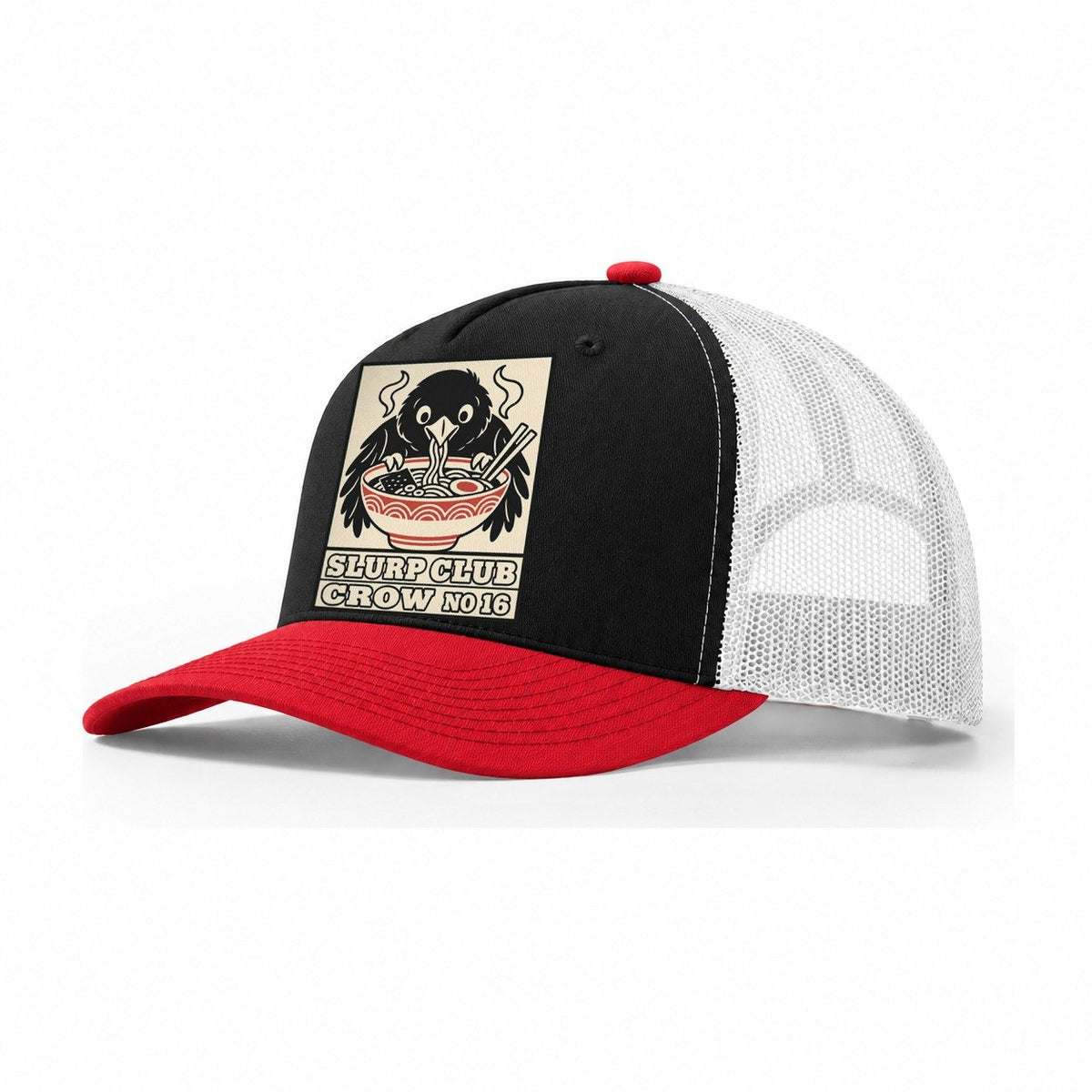 Crow Leftovers Slurp Club Trucker Hat – Black Red White