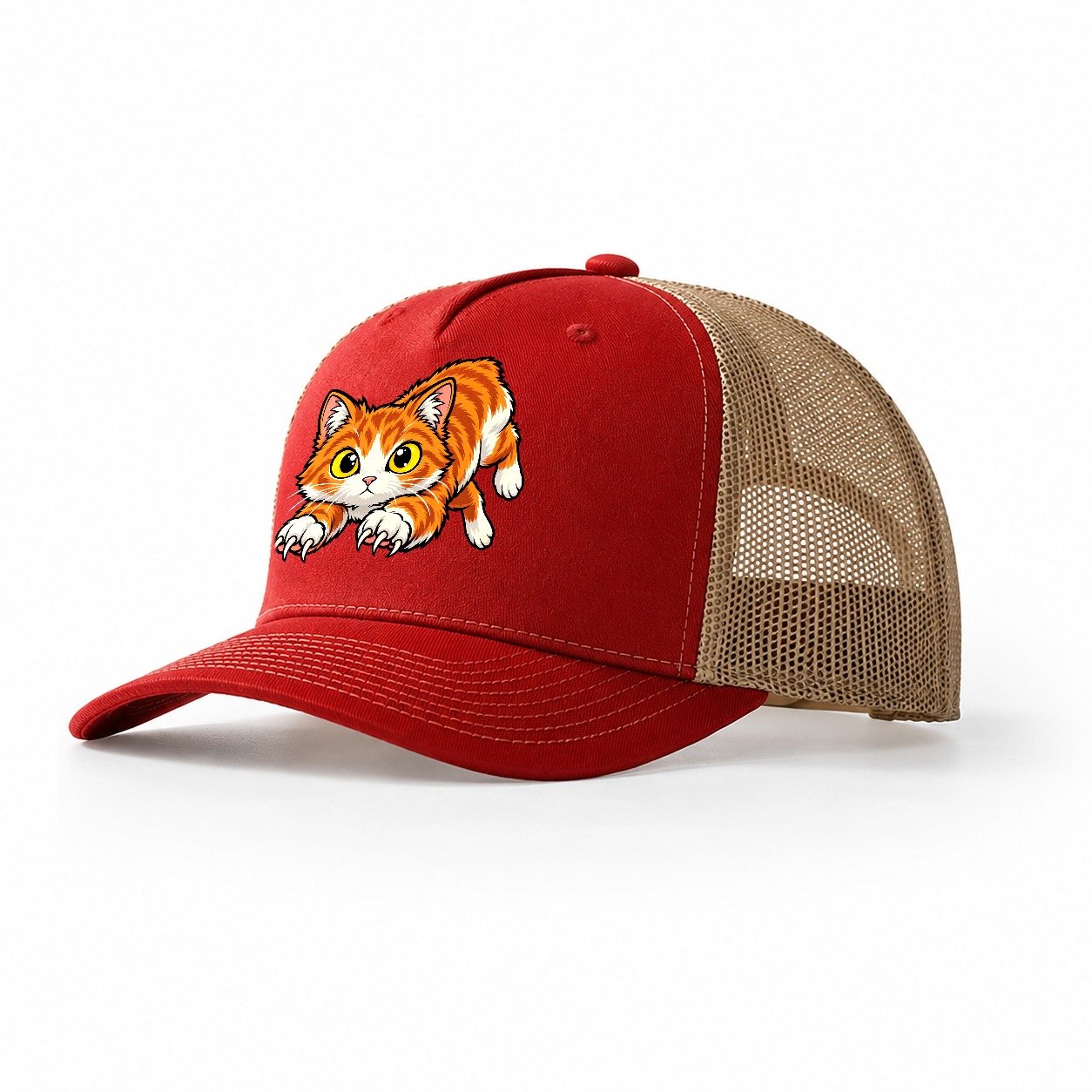 Manx Hopping Peeking Cats Trucker Hat – Red Khaki