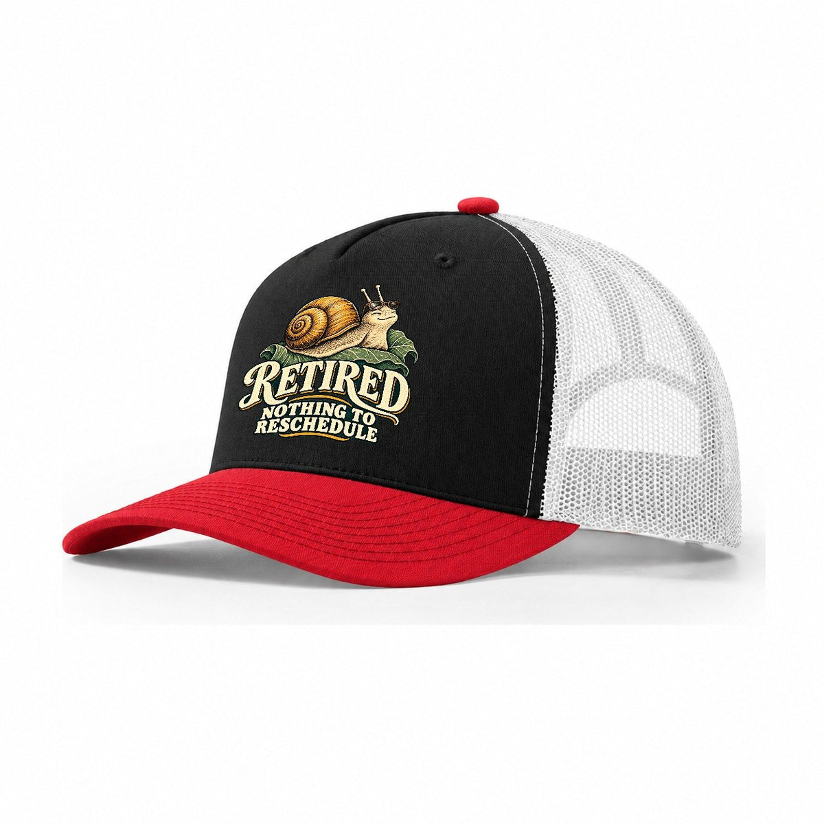 Retired Calendar Clear Character Club Trucker Hat – Black Red White