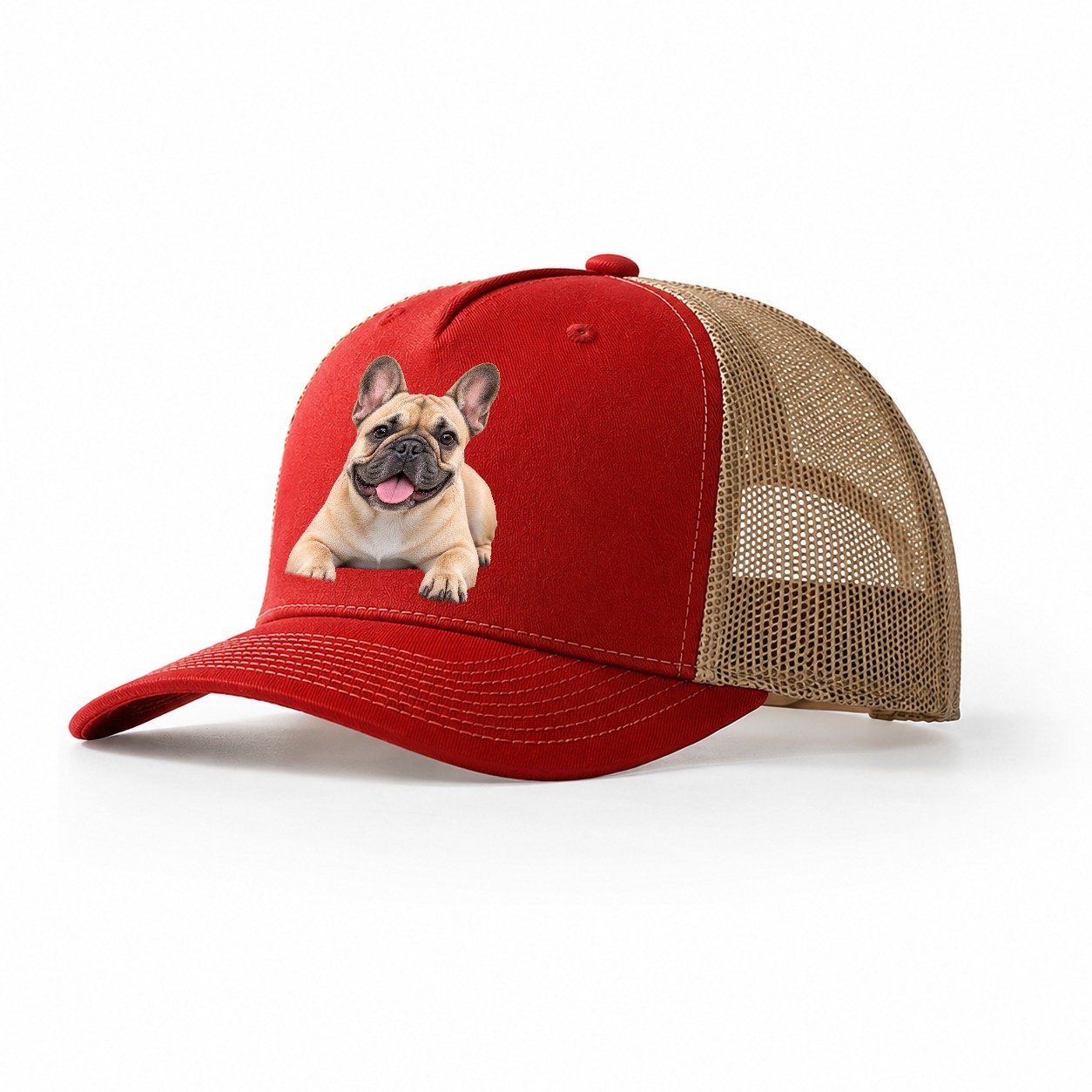 French Bulldog Lying Down Top Breeds Trucker Hat – Red Khaki