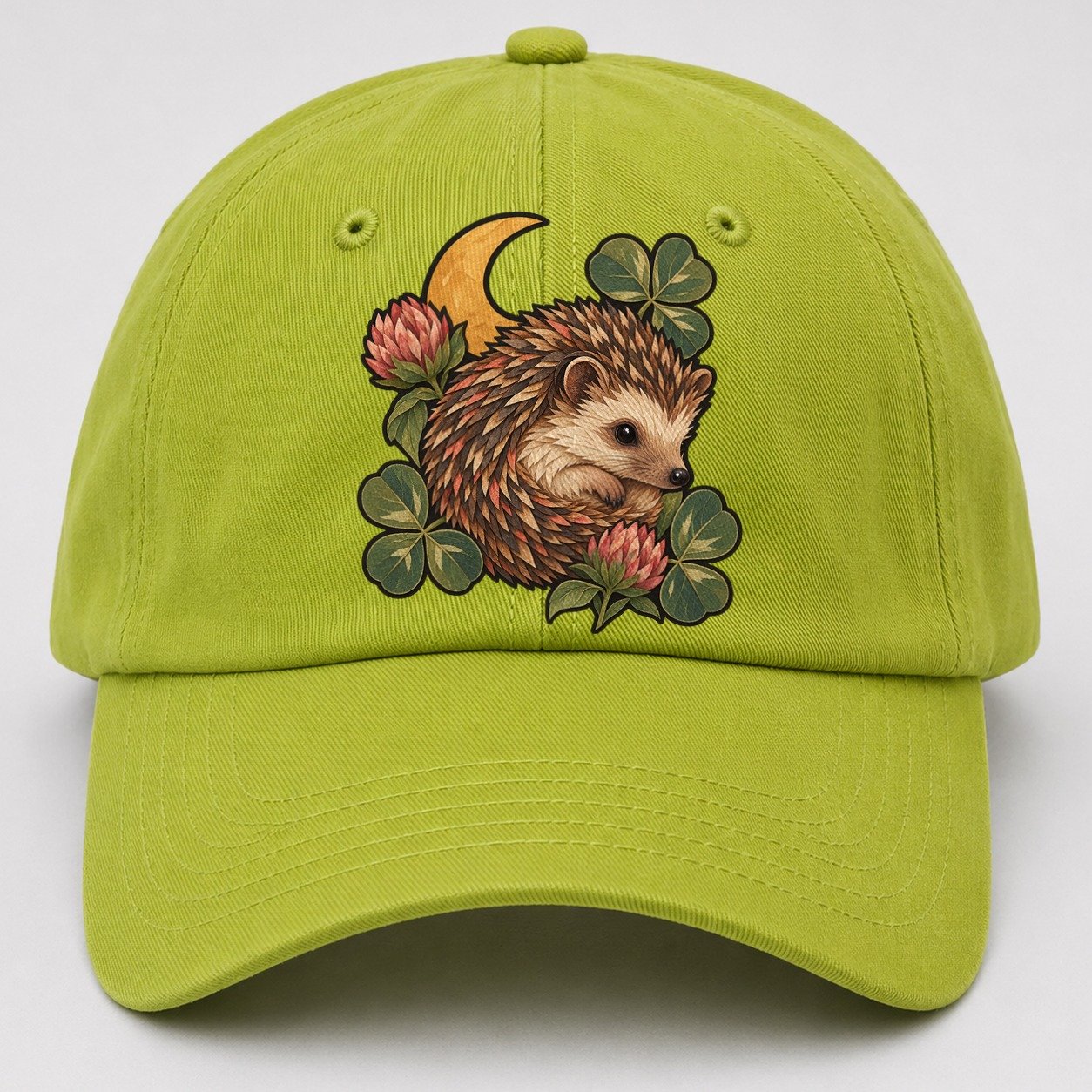 Hedgehog Moon Clover Gentle Wild Baseball Cap – Fluorescent Green