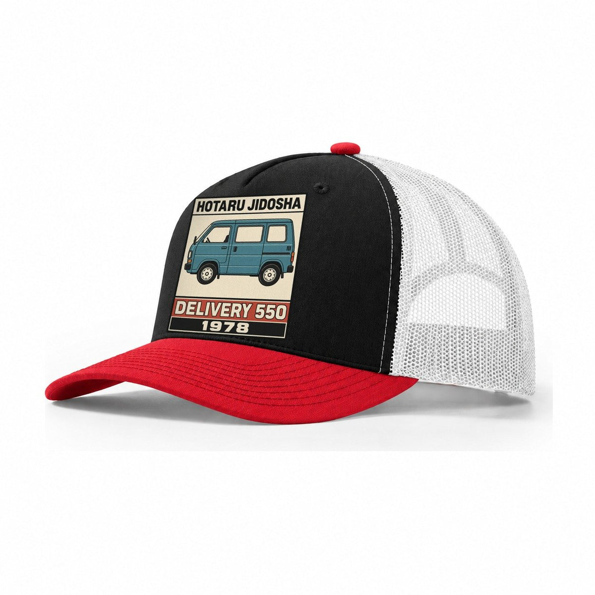 Hotaru Delivery Showa Speed Plates Trucker Hat – Black Red White