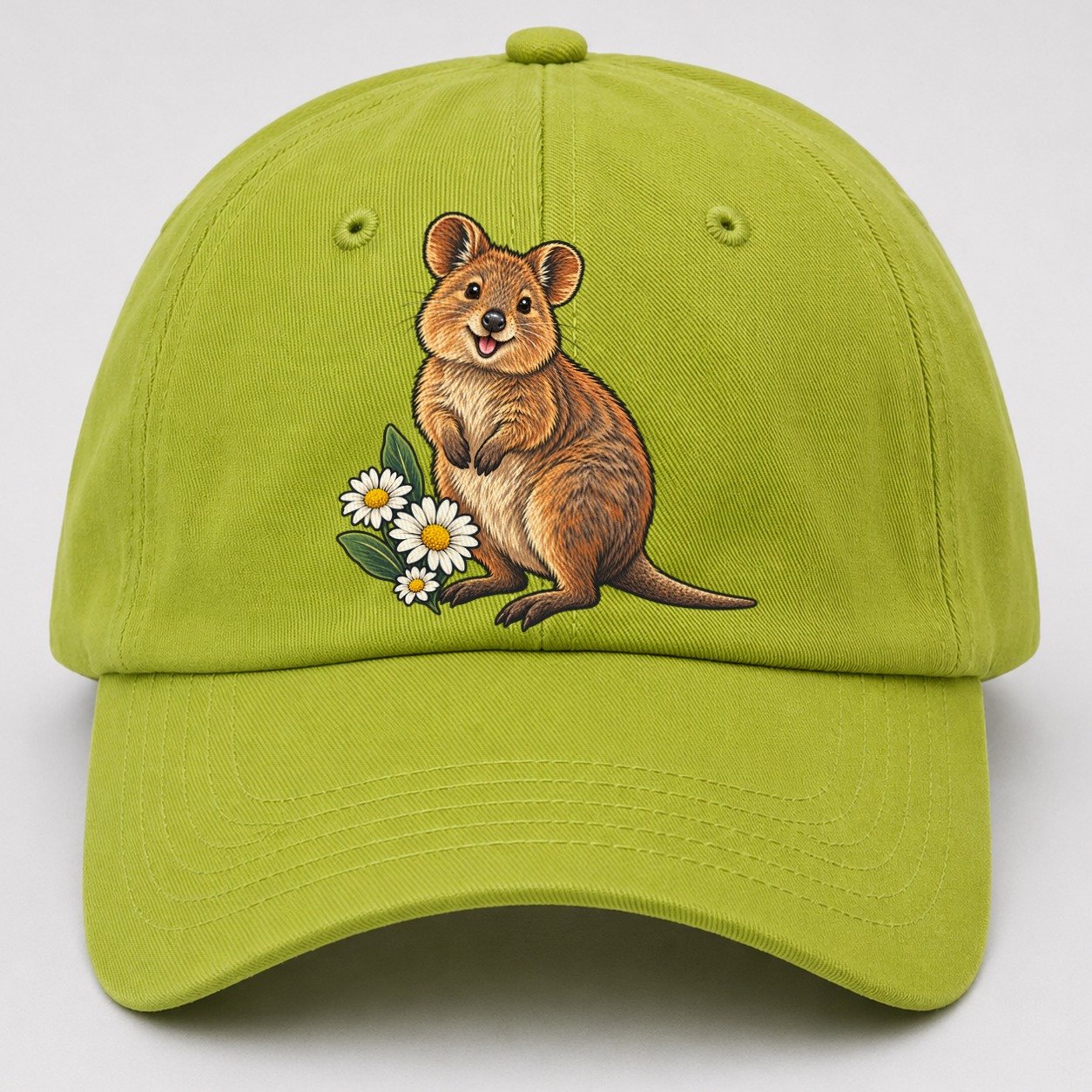 Quokka And Coastal Daisy Australia Cultural Icons Baseball Cap – Fluorescent Green
