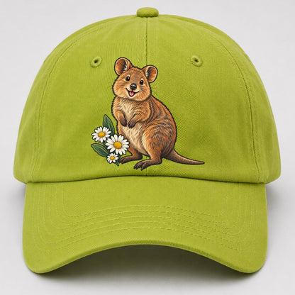 Quokka And Coastal Daisy Australia Cultural Icons Baseball Cap – Fluorescent Green