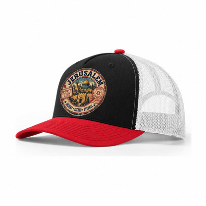 Jerusalem Passport Cachet Jerusalem Trucker Hat – Black Red White