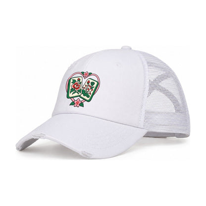 Lucky Pair Mahjong Game Night Women's Ponytail Trucker Hat – White White