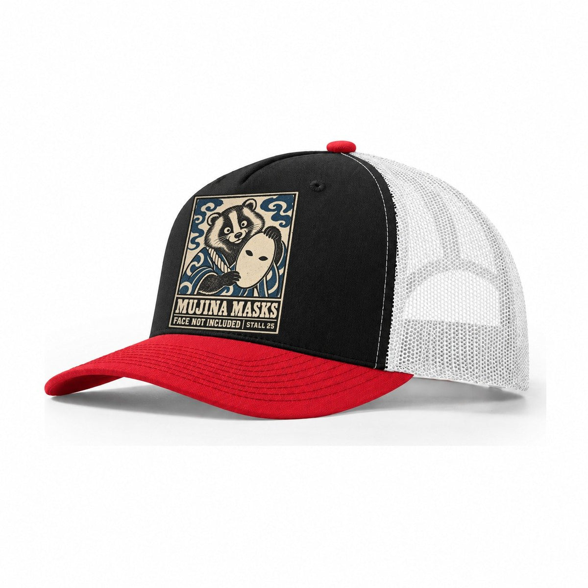 Mujina Masks Yokai Night Market Trucker Hat – Black Red White
