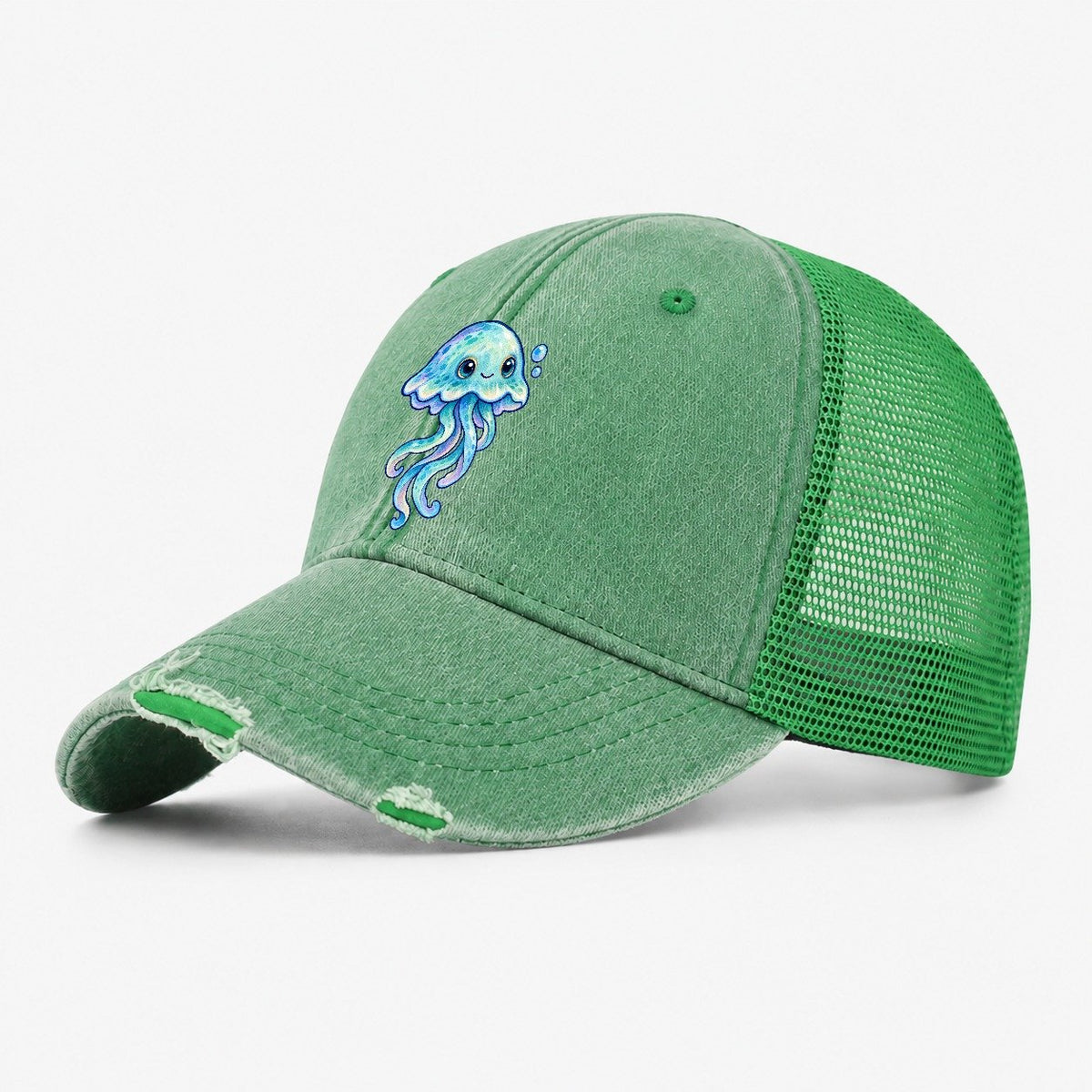 Jellyfish Upward Drift Sea Sprite Washed Trucker Hat – Ink Green