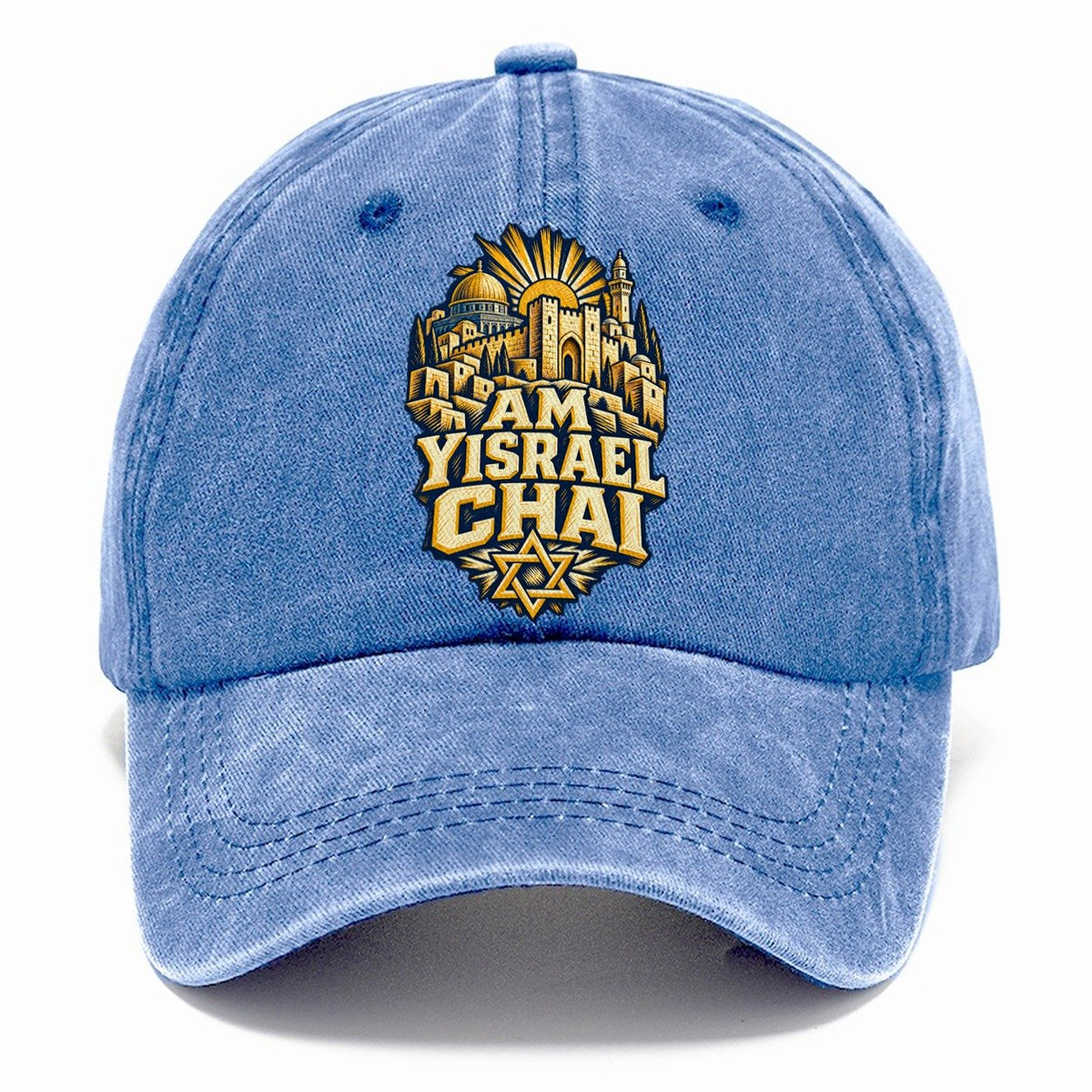 Woodcut Print Am Yisrael Chai Classic Cap – Summer Sky