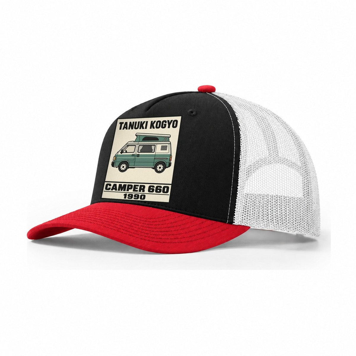 Tanuki Camper Showa Speed Plates Trucker Hat – Black Red White