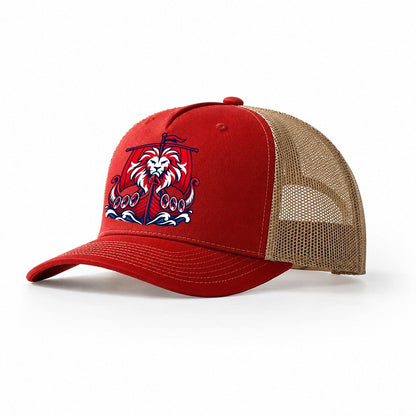 Norway Minimal Emblem Country Logos Trucker Hat – Red Khaki