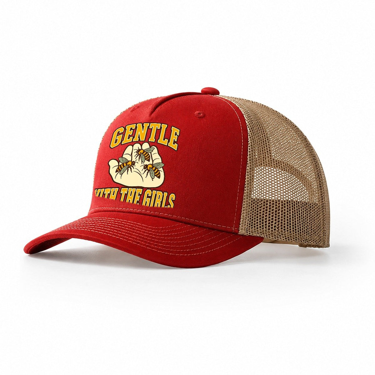 Gentle With The Girls Beekeeping Trucker Hat – Red Khaki