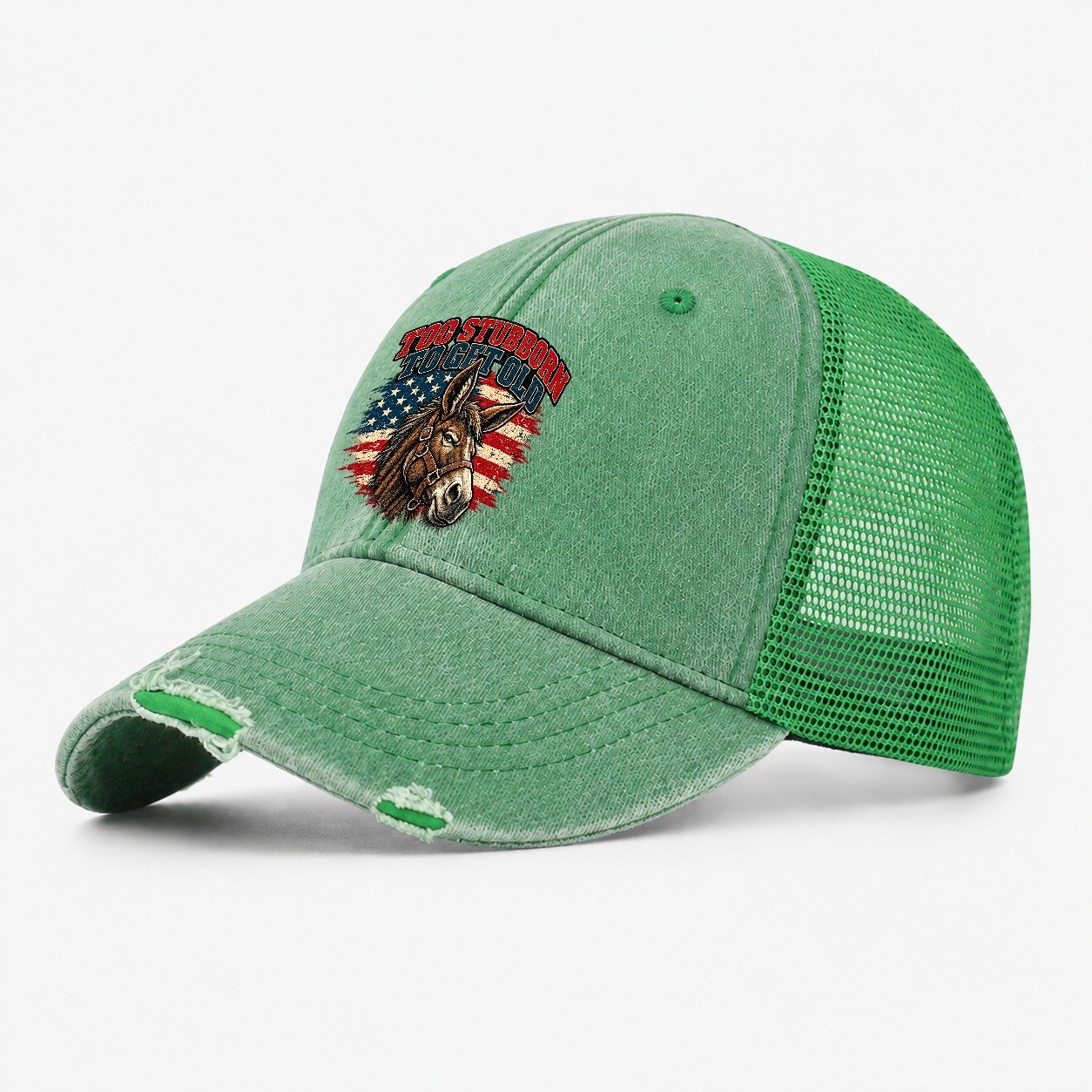 Too Stubborn To Get Old Old Man Strong Washed Trucker Hat – Ink Green