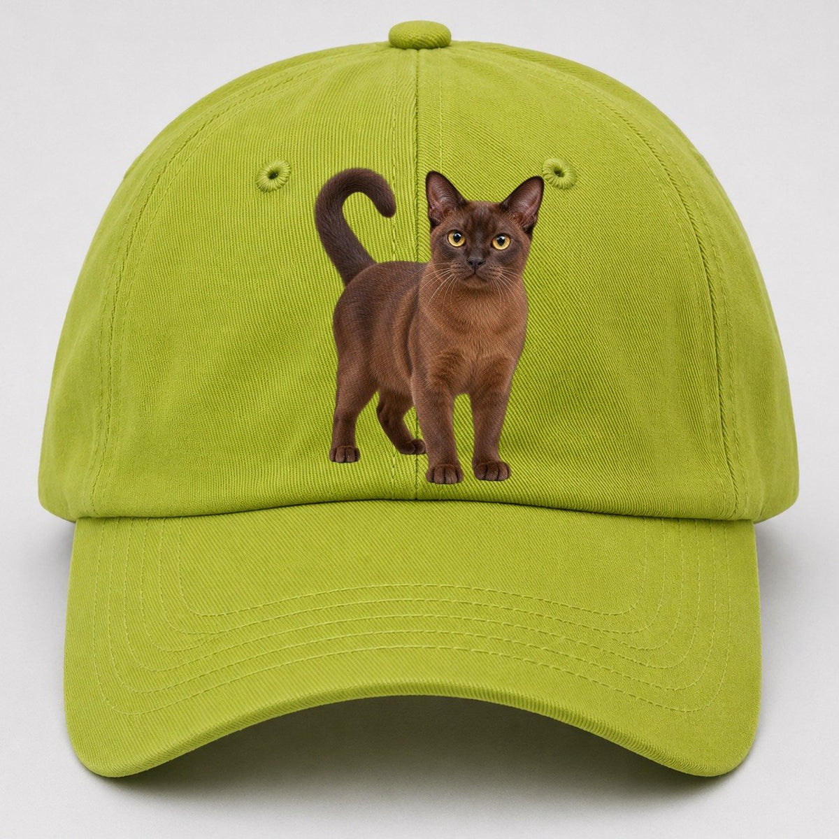 Burmese Standing Three Quarter Realistic Cat Portrait Baseball Cap – Fluorescent Green