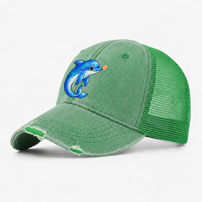Dolphin Nose Boop Sea Sprite Washed Trucker Hat – Ink Green