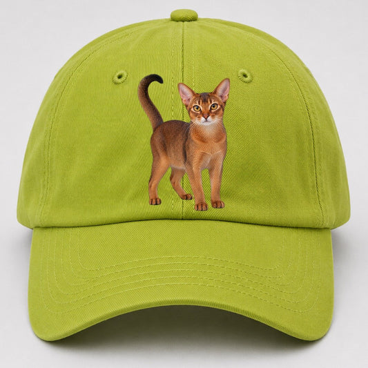 Abyssinian Standing Three Quarter Realistic Cat Portrait Baseball Cap – Fluorescent Green