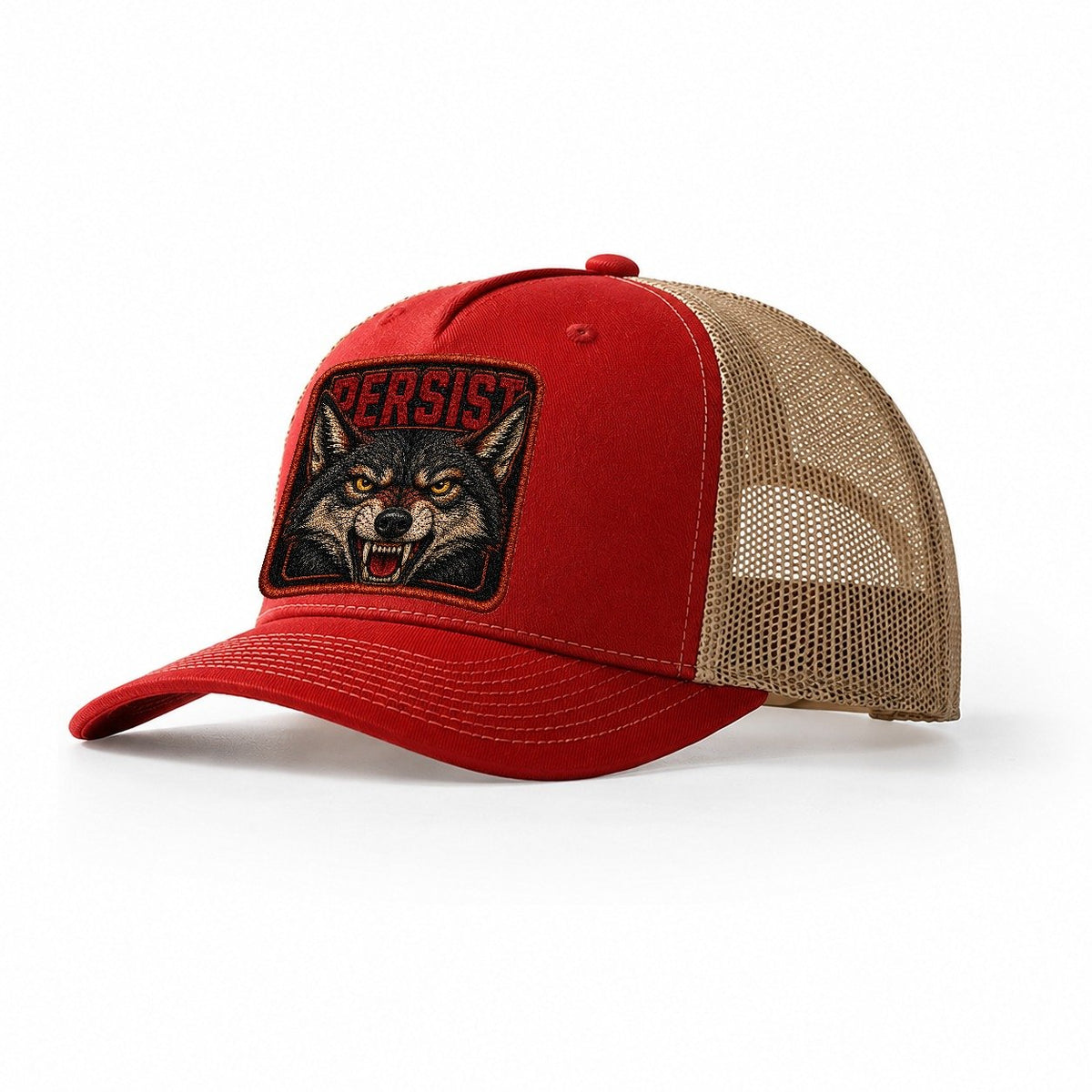 Coyote Persist Badge Trucker Hat – Red Khaki