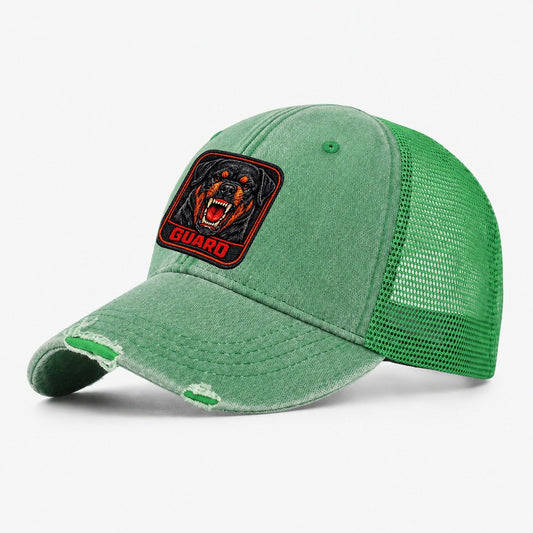 Rottweiler Guard Badge Washed Trucker Hat – Ink Green