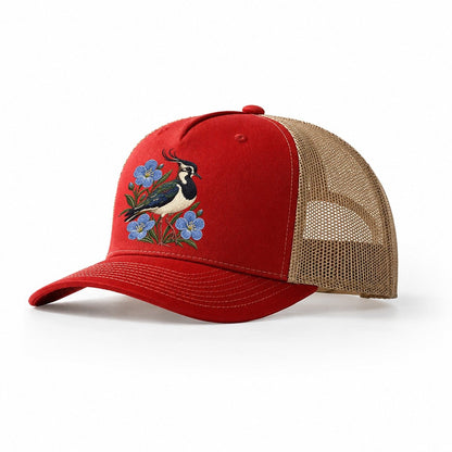 Northern Irish Flax And Lapwing Uk Culture Heritage Trucker Hat – Red Khaki