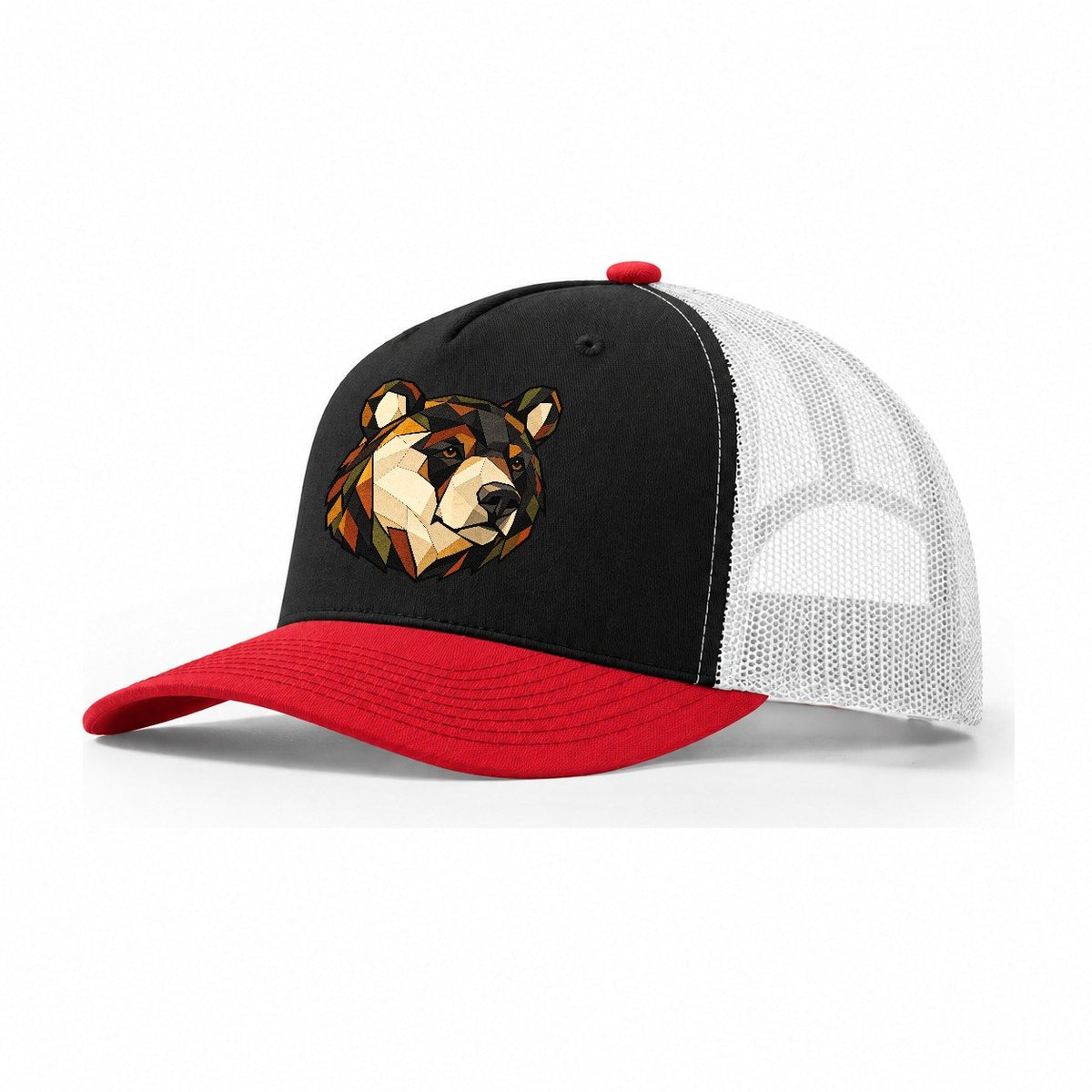 Black Bear Head Wildwood Mosaic Trucker Hat – Black Red White