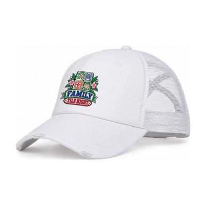 Family Tile Night Mahjong Game Night Women's Ponytail Trucker Hat – White White