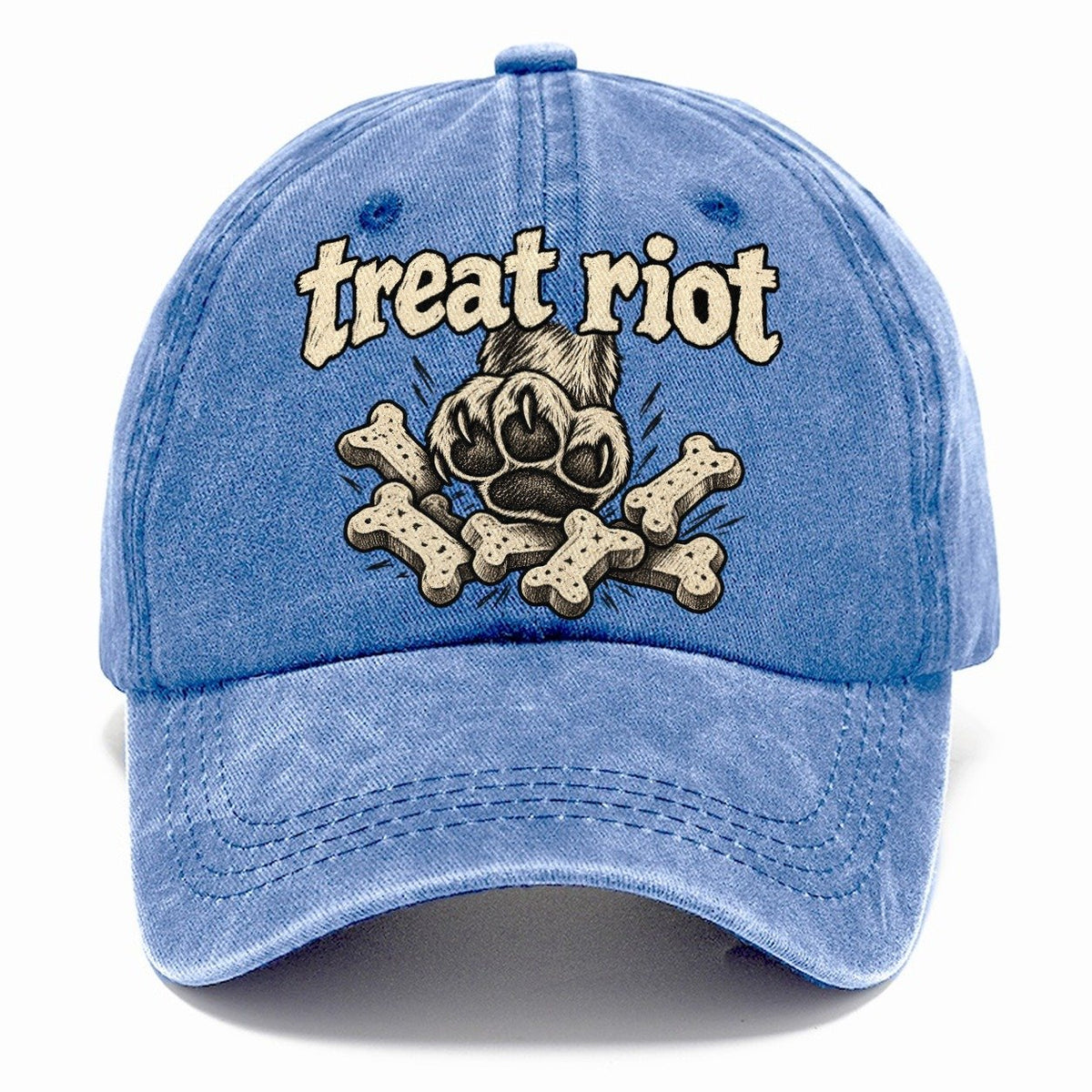 One Raised Dog Paw Above A Tumbling Scatter Of Bone Shaped Biscuits Bark For Me Classic Cap – Summer Sky