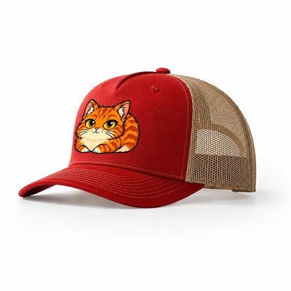 Orange Tabby Loafing Peeking Cats Trucker Hat – Red Khaki
