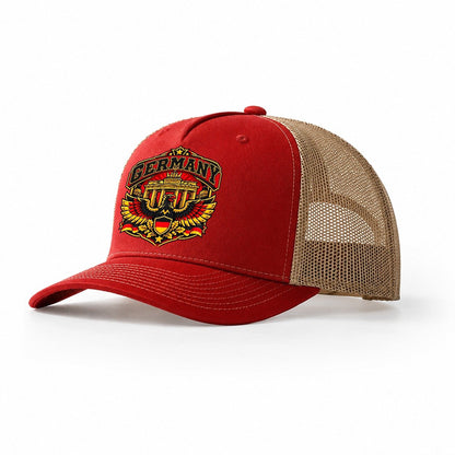 Germany Retro Badge Country Logos Trucker Hat – Red Khaki