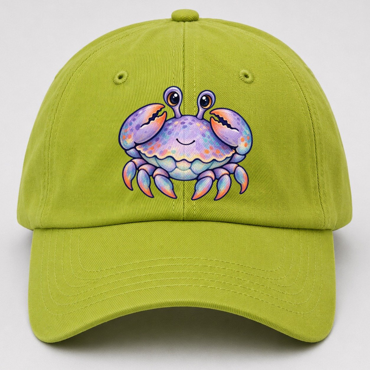 Crab Tucked Claw Hug Sea Sprite Baseball Cap – Fluorescent Green