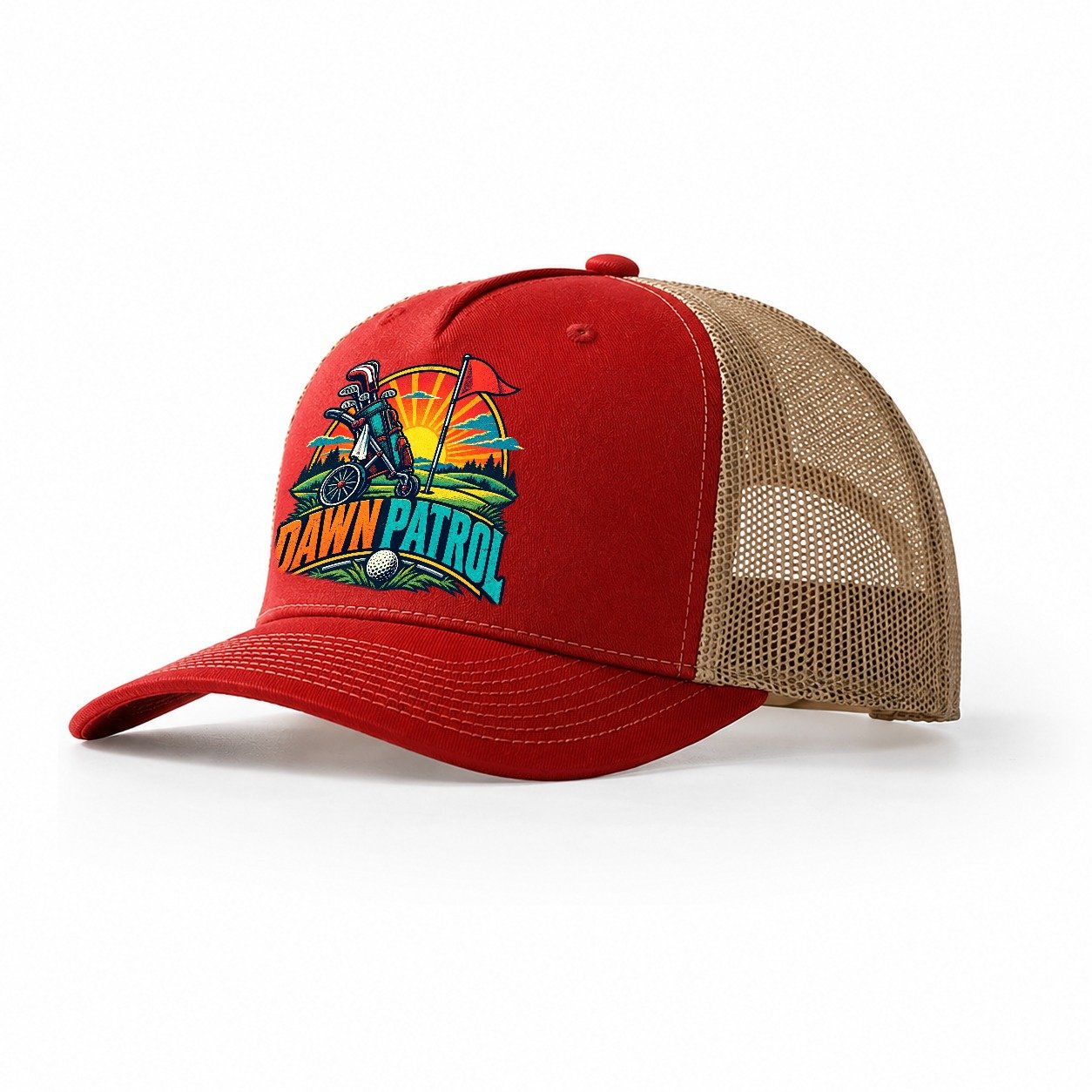 Dawn Patrol Golf Life Trucker Hat – Red Khaki
