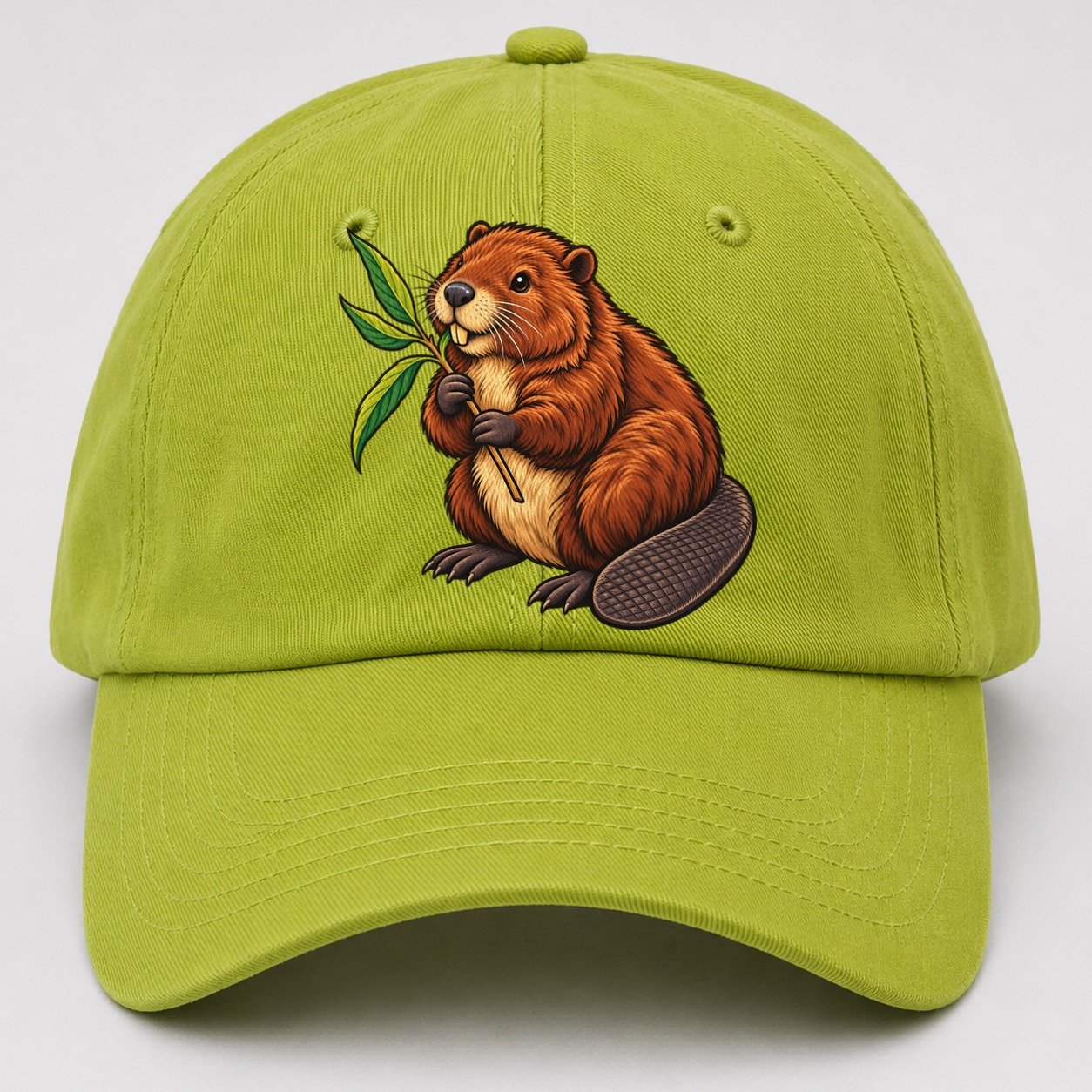 North American Beaver And Willow Sprig Canada Cultural Icons Baseball Cap – Fluorescent Green
