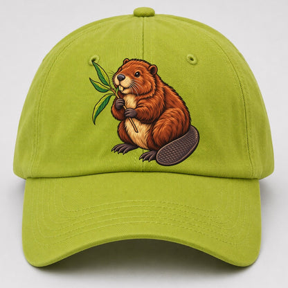 North American Beaver And Willow Sprig Canada Cultural Icons Baseball Cap – Fluorescent Green