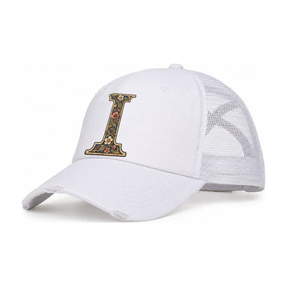 Wildflower I Monogram Women's Ponytail Trucker Hat – White White
