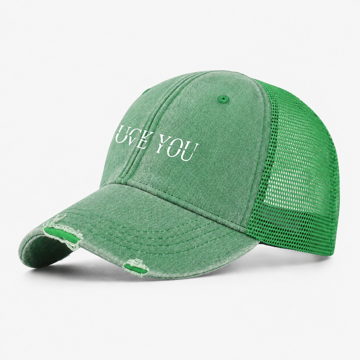 Fuck:love You Washed Trucker Hat – Ink Green