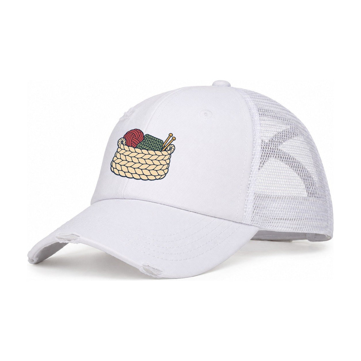 Unfinished Project Basket Yarn Crafts Women's Ponytail Trucker Hat – White White