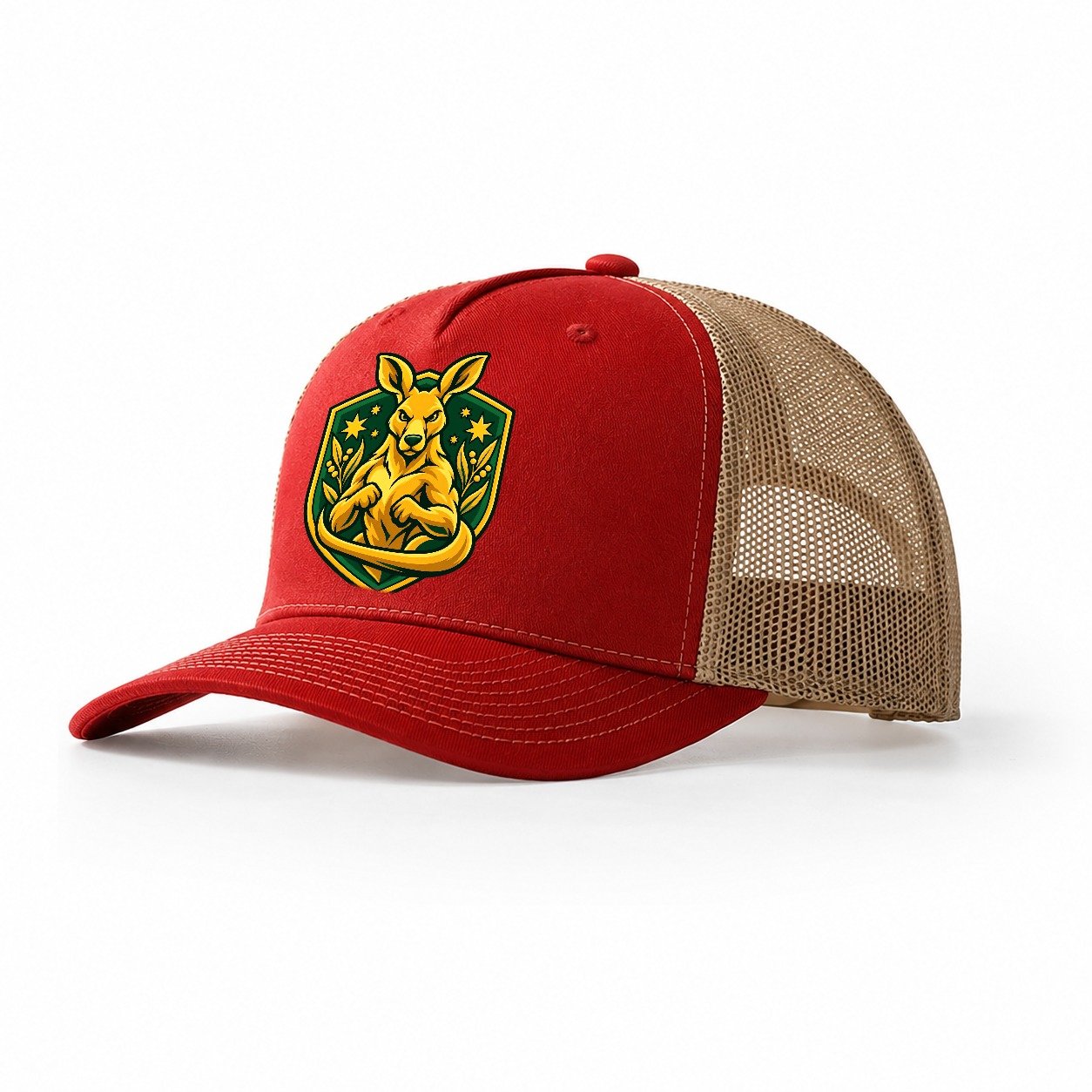 Australia Minimal Emblem Country Logos Trucker Hat – Red Khaki