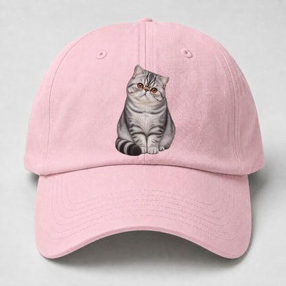 Exotic Shorthair Seated Portrait Realistic Cat Portrait Baseball Cap – Pink
