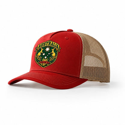 Australia Retro Badge Country Logos Trucker Hat – Red Khaki
